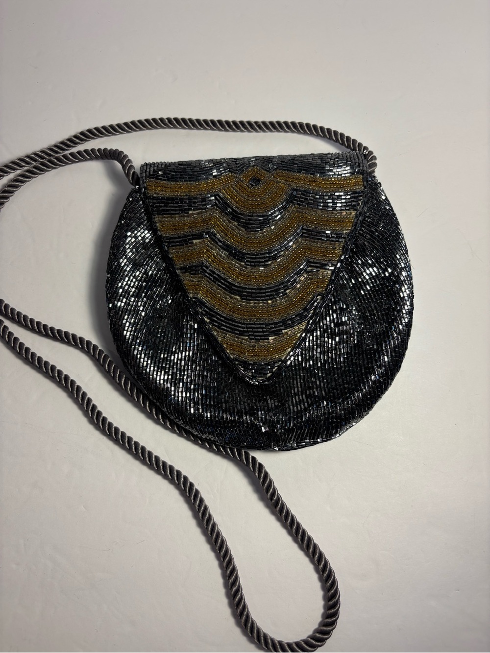 Vintage Ann Green Beaded Evening Bag – Excellent Condition Art Deco Black, Gold